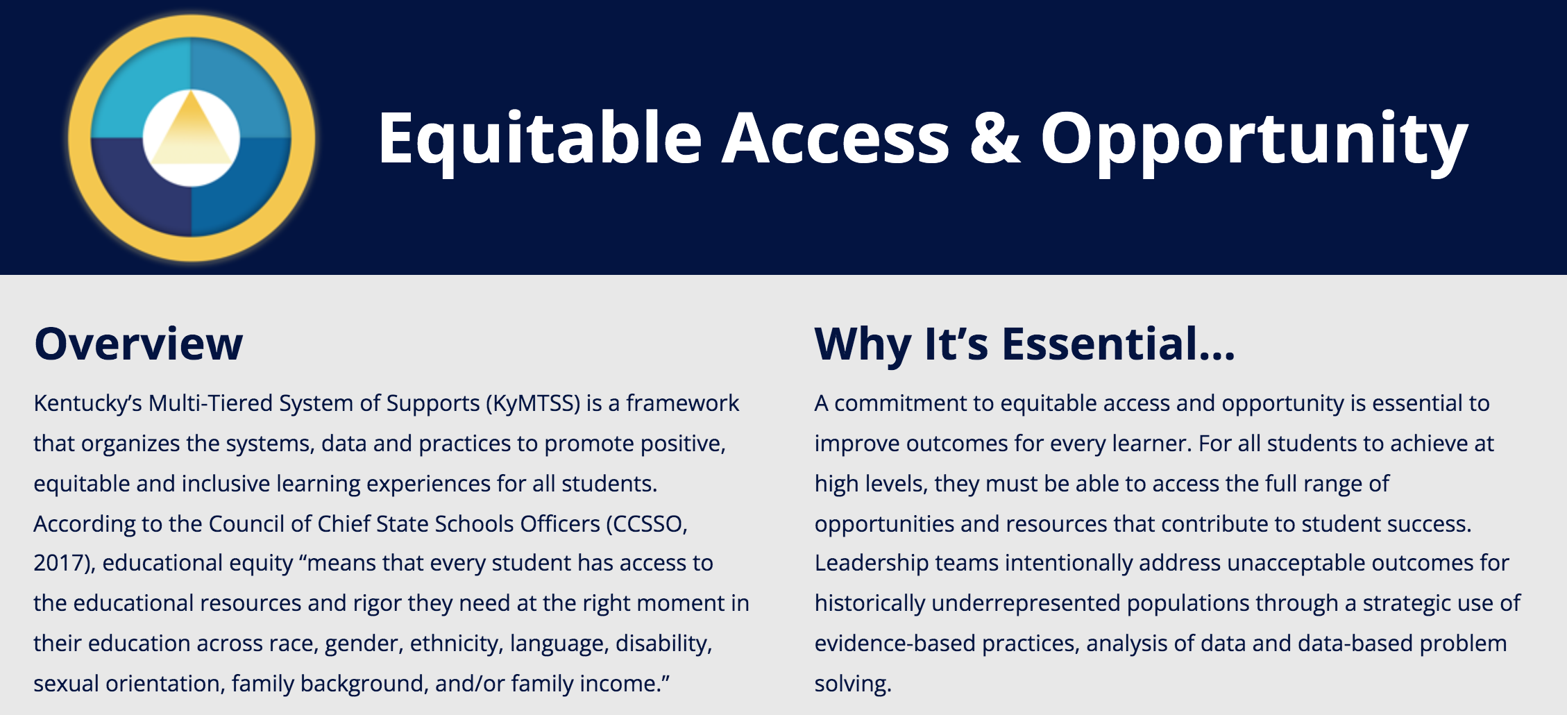KyMTSS Equitable Acces and Opportunity webpage