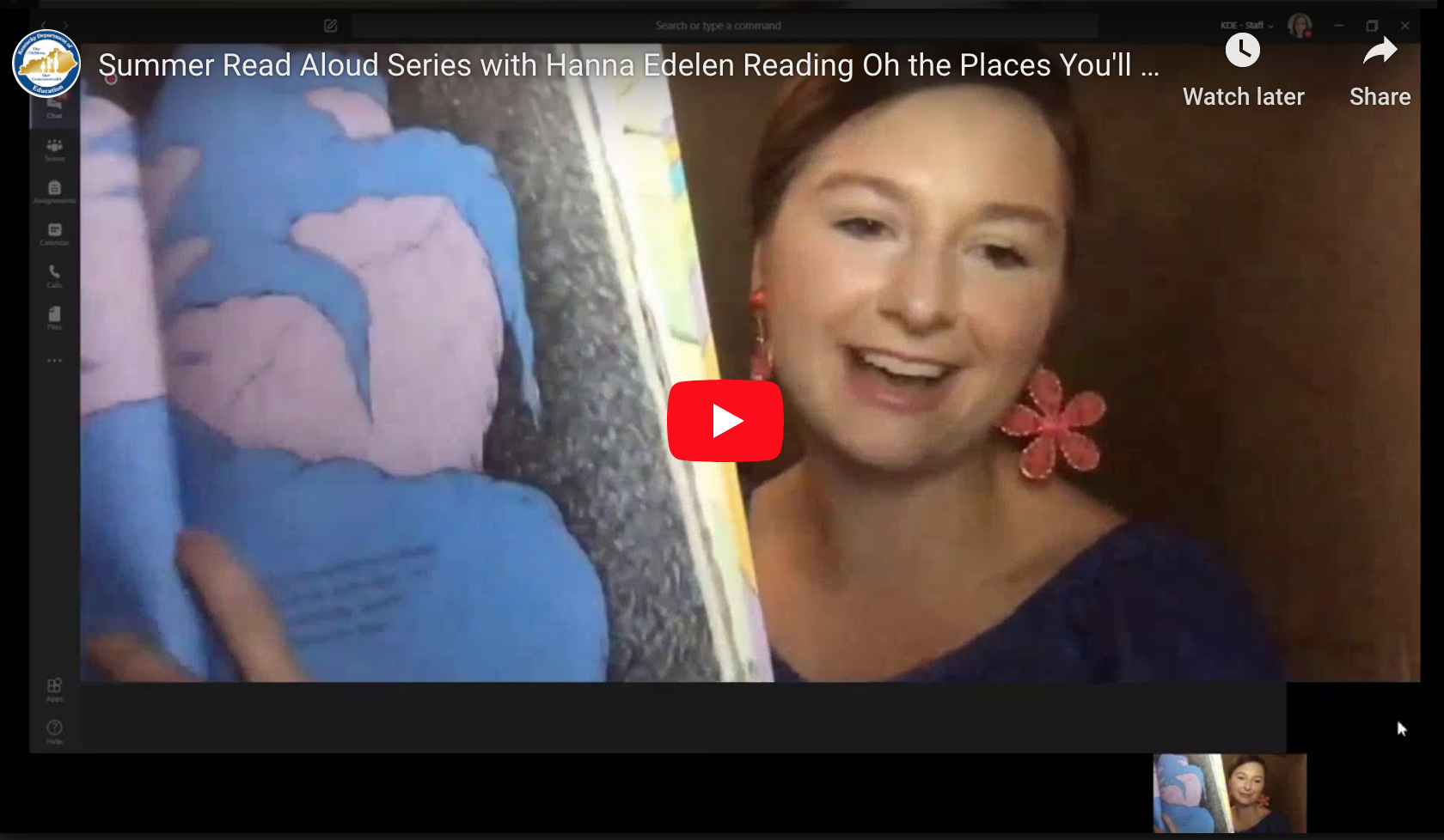 Hannah Edelen reading Oh the Places You'll Go! by Dr. Seuss