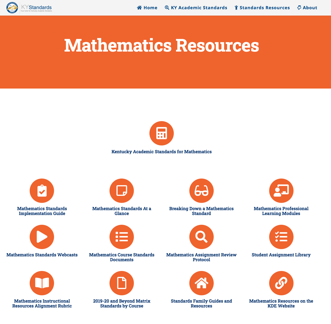 Mathematics Resources webpage on KYstandards.org
